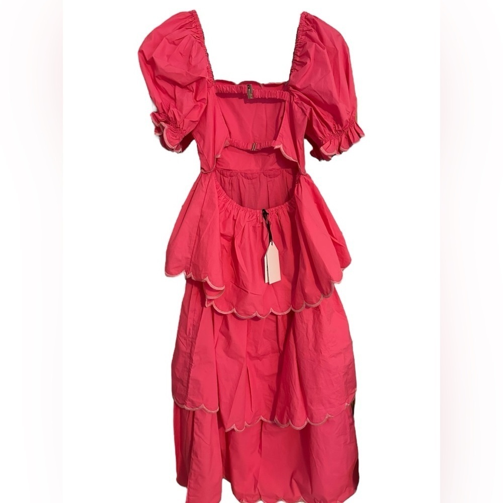 🔆 Anthropology, English Factory Pink Ruffled Tiered Maxi Dress, Size XS / Med - Picture 7 of 8